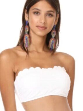 NWT! Kate Spade White Scalloped Bandeau Swimsuit Bikini Set NEW!